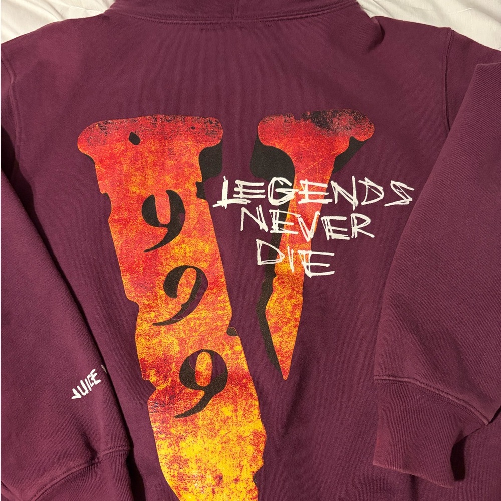 VLONE Maroon Sweatshirt with Orange/Yellow Flame V Graphic